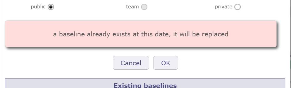 Error message on baseline management